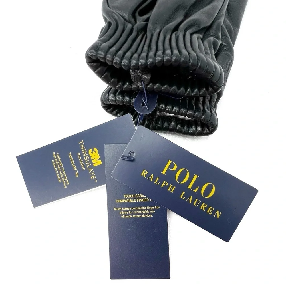 Polo Ralph Lauren Womens Sheepskin Leather Gloves Black Thinsulate Lined New NWT